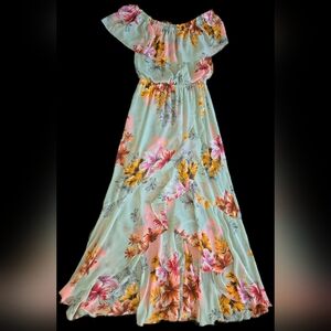 Express Floral Print Off The Shoulder Multicolor Maxi Dress Women's Size Small